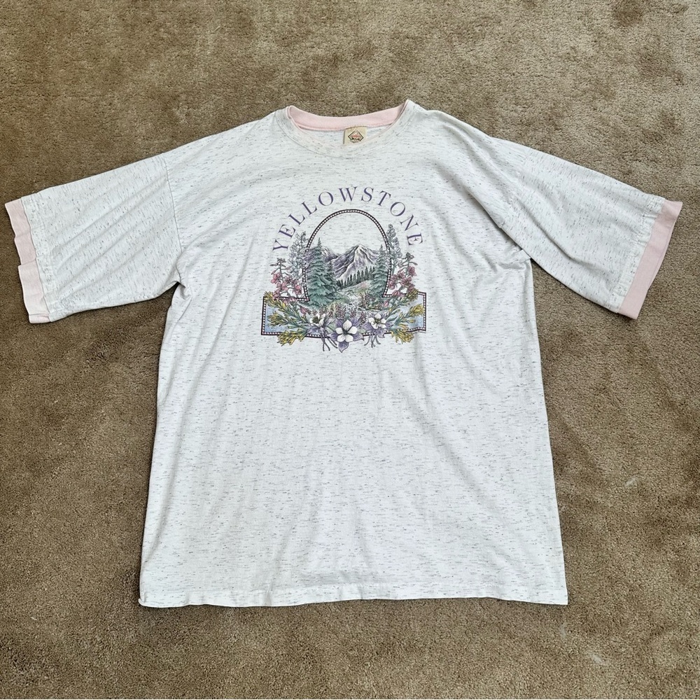 Vintage 90s Yellowstone T-Shirt Dress Sleep Pajama XXL Pink Gray Outdoor Graphic - Picture 3 of 10